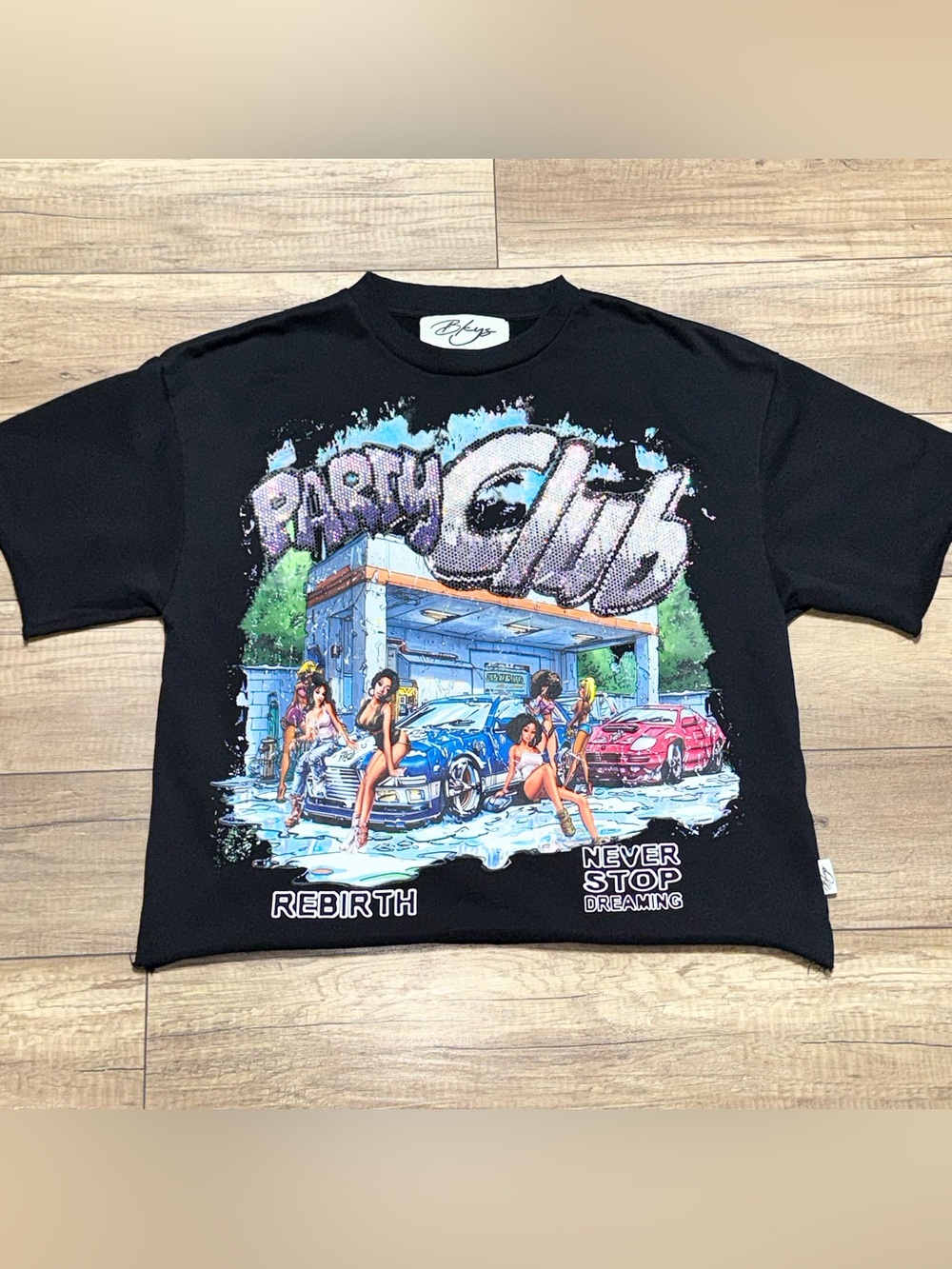 BKYS Rebirth Party Club Heavyweight Embelished Design Cropped T Shirt Adult XL